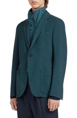ZEGNA High Performance&trade; Wool Jersey Jacket with Removable Technical Bib in Md Blu Sld