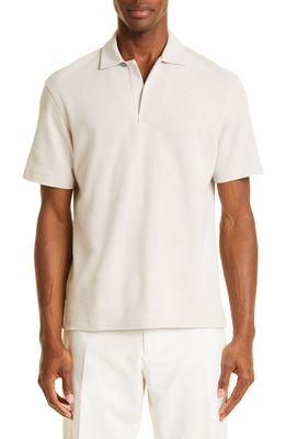 ZEGNA Honeycomb Cotton Short Sleeve Polo in Light Beige