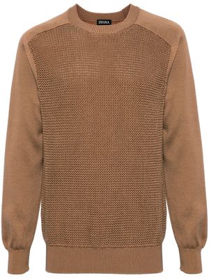 Zegna honeycomb-knit cotton-blend jumper - Brown