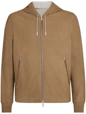 Zegna hooded zip-front leather jacket - Neutrals