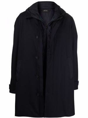 Zegna layered hooded coat - Blue