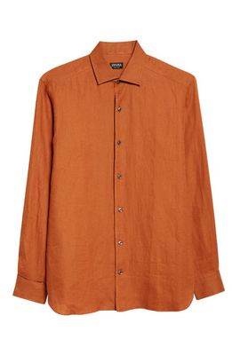 ZEGNA Linen Button-Up Shirt in Burnt Orange Sld