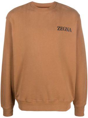 Zegna logo-embossed cotton sweatshirt - Brown