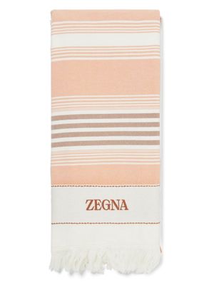 Zegna logo-embroidered cotton beach towel - Orange