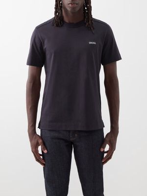 Zegna - Logo-embroidered Cotton-jersey T-shirt - Mens - Navy