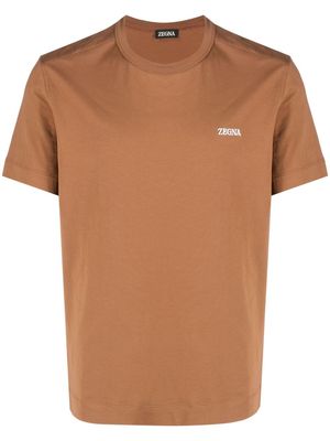 Zegna logo-embroidered cotton T-shirt - Brown