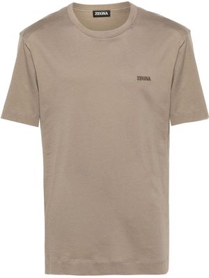 Zegna logo-embroidered cotton T-shirt - Neutrals