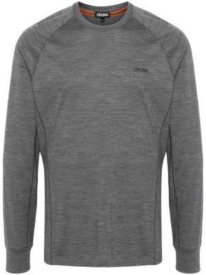 Zegna logo-embroidered mélange-wool jumper - Grey