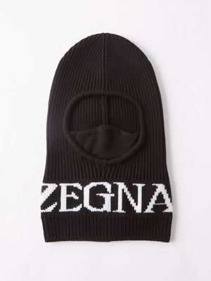 Zegna - Logo-jacquard Wool Balaclava - Mens - Black