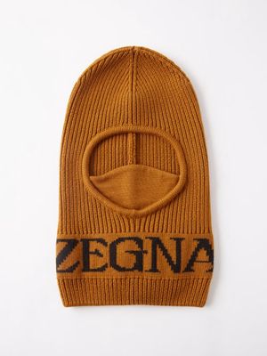 Zegna - Logo-jacquard Wool Balaclava - Mens - Orange