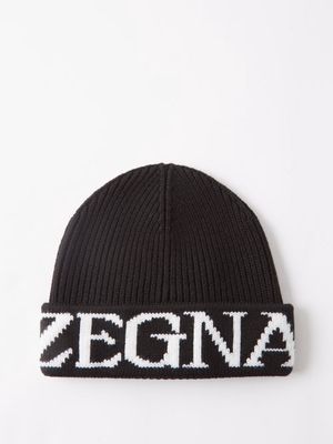 Zegna - Logo-jacquard Wool Beanie Hat - Mens - Black
