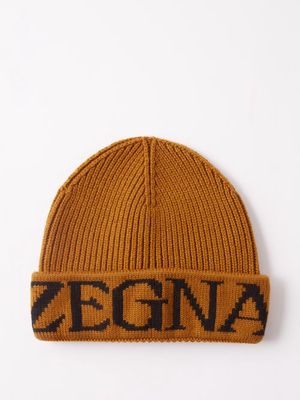 Zegna - Logo-jacquard Wool Beanie - Mens - Orange