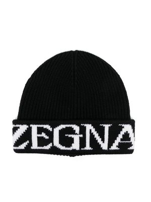 Zegna logo knit wool beanie - Black