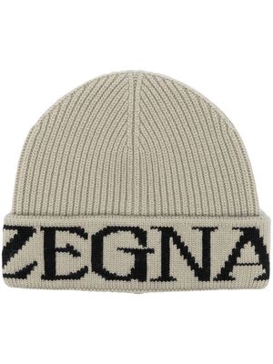 Zegna logo knit wool beanie - Grey