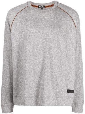 Zegna logo-patch crew neck sweater - Grey