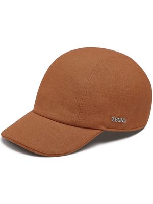 Zegna logo-plaque cashmere-linen cap - Brown