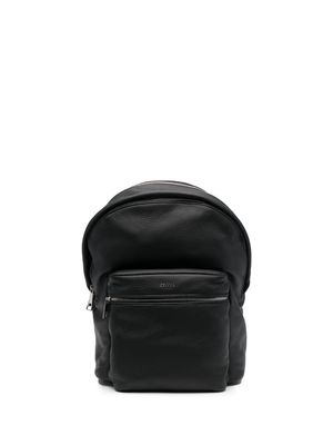 Zegna logo-plaque leather backpack - Black