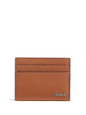 Zegna logo-plaque leather cardholder - Brown