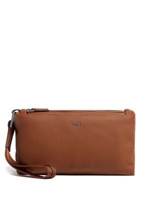 Zegna logo-plaque leather clutch bag - Brown