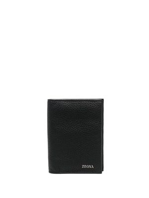 Zegna logo-plaque leather passport case - Black