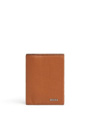 Zegna logo-plaque leather passport case - Brown
