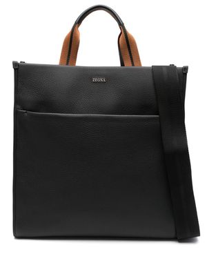 Zegna logo-plaque leather tote bag - Black