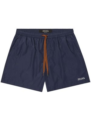Zegna logo-print drawstring swim shorts - Blue