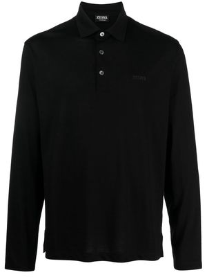 Zegna logo-print long-sleeved polo shirt - Black