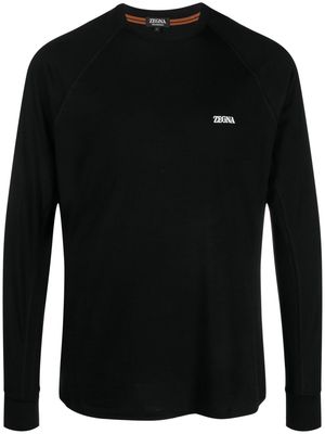 Zegna logo-print long-sleeved T-shirt - Black