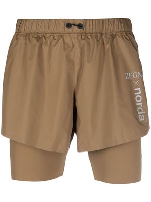 Zegna logo-print running shorts - Brown