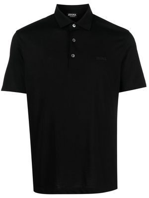 Zegna logo-print short-sleeved polo shirt - Black