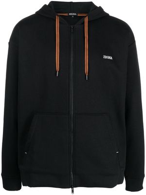 Zegna logo-print zip-up hoodie - Black