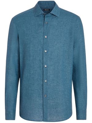 Zegna long-sleeve linen shirt - 189 TEAL BLUE