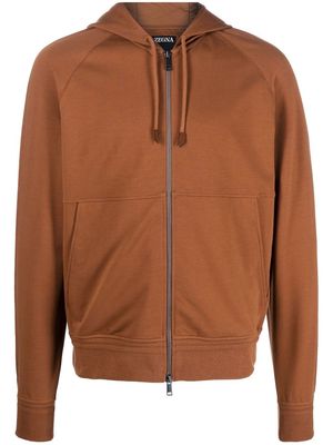 Zegna long-sleeve zip-up hoodie - Brown