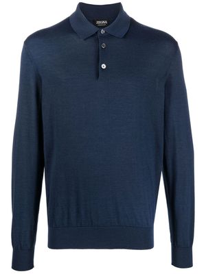 Zegna long-sleeved knit polo shirt - Blue