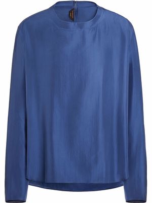 Zegna long-sleeved silk T-shirt - Blue