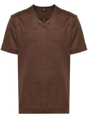 Zegna mélange-effect linen T-shirt - Brown