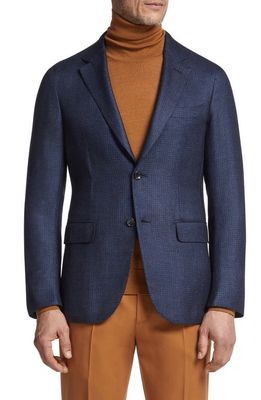 ZEGNA Microcheck Cashmere & Silk Blazer in Blue