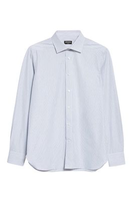 ZEGNA Microstripe Trecapi Cotton Button-Up Shirt in Blue