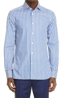 ZEGNA Milano Stripe Button-Up Shirt in Blue Stripe