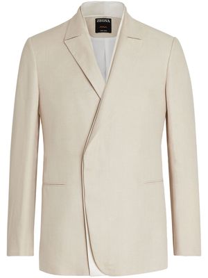 Zegna off-centre front linen blazer - Neutrals