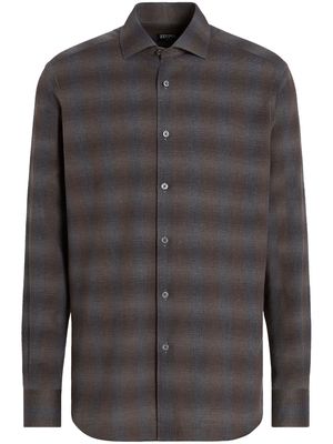 Zegna plaid check-pattern cotton-cashmere shirt - Grey