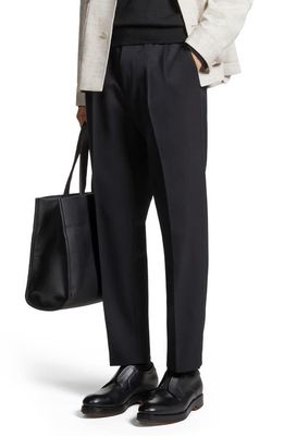 ZEGNA Pleat Front Cotton & Wool Pants in Black