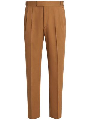 Zegna pleated cotton-wool trousers - Brown