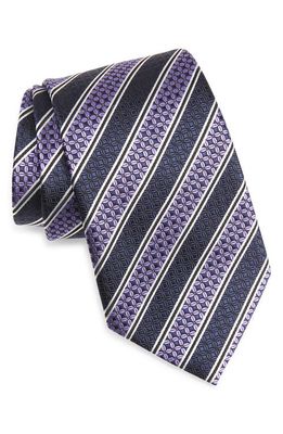 ZEGNA Quadri Colorati Floral Stripe Silk Tie in Fancy Violet