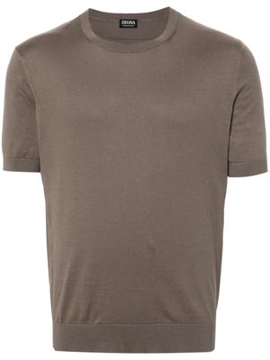 Zegna ribbed-trim cotton T-shirt - Neutrals