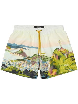 Zegna Rio de Janeiro Watercolour swim shorts - Yellow
