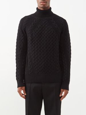 Zegna - Roll-neck Cable-knit Wool Sweater - Mens - Black