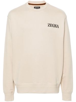 Zegna rubberised-logo cotton sweatshirt - Neutrals