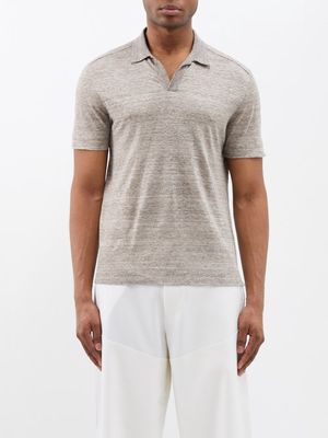 Zegna - Short-sleeved Linen Polo Shirt - Mens - Grey